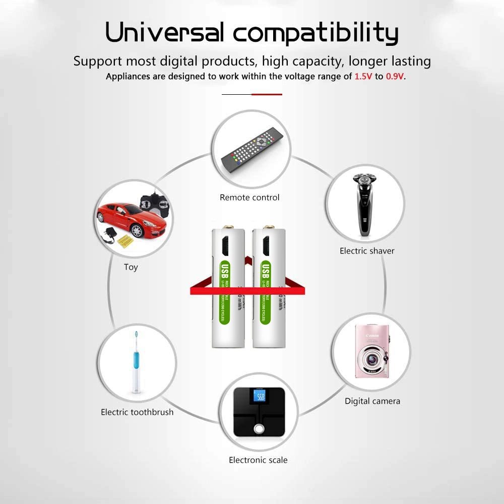 Batterie rechargeable intégré USB 1,5V AA Batterie au lithium