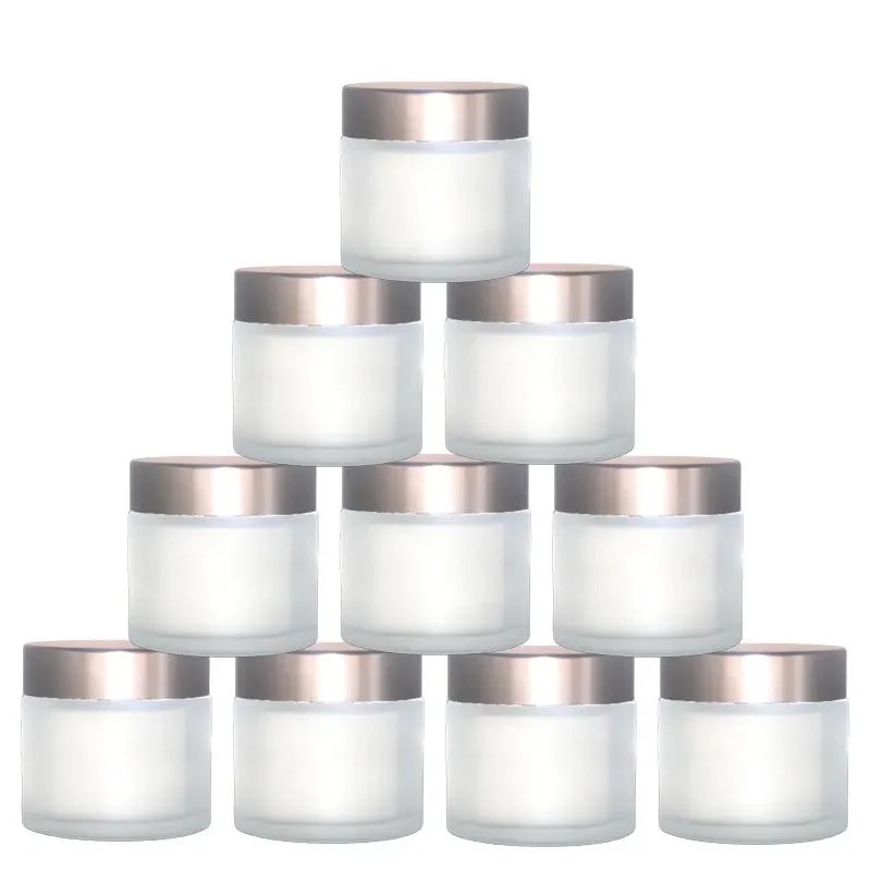 50 ml vide cosmétiques emballage visage crème Containers verre blanc givré Jarres cosmétiques