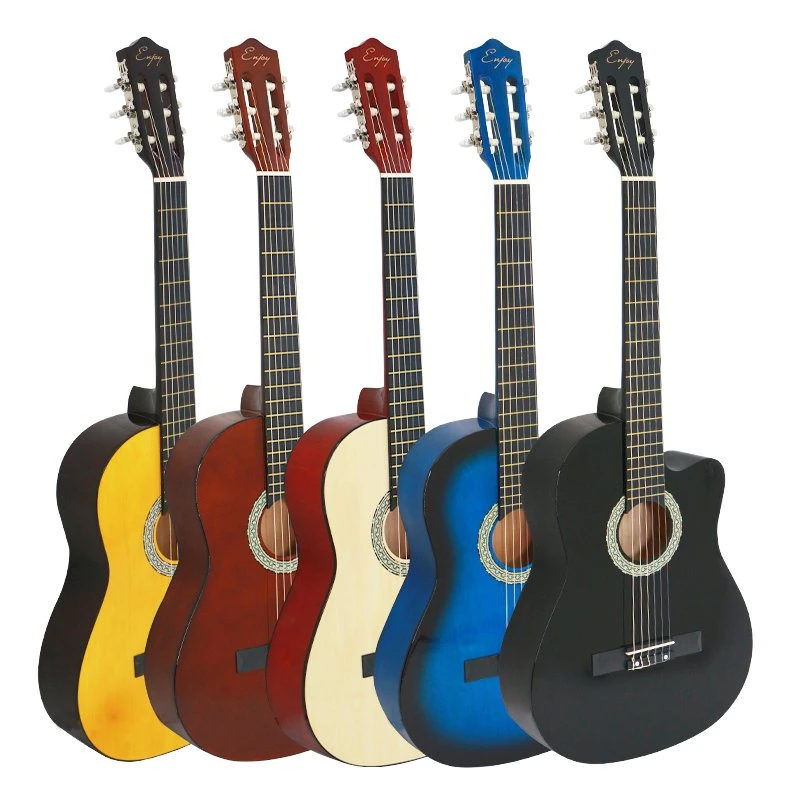 Muy brillante colorido 4PCS EQ de recogida de 39 pulgadas de Basswood Cutway Instrumentos musicales de Guitarra Clásica