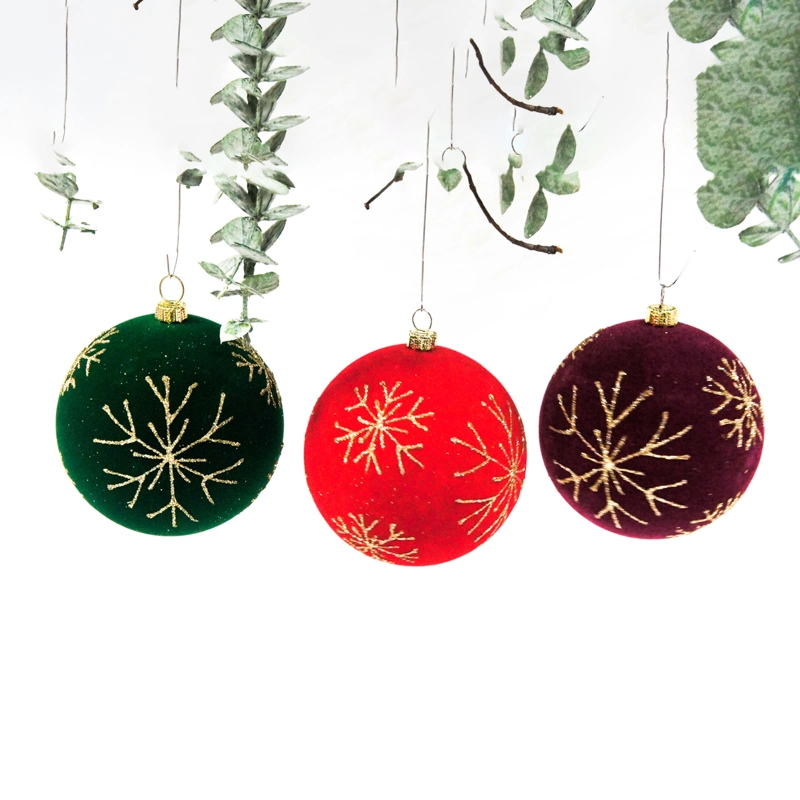 Red and Green New Flocking Christmas Glass Ball Hanging Christmas Tree Decoration