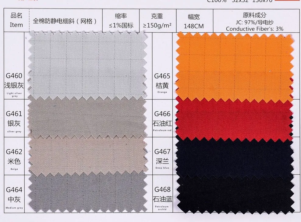 Leenol -15600tc del 63% poliéster antiestático ESD Seda tejido sarga para ropa de cuadrícula de 1cm.