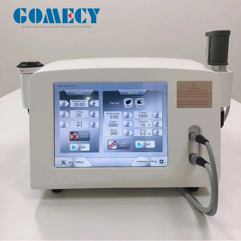 New Invention Therapeutic Ultrasound Shockwave Physical Therapy Machine with 2 Handles