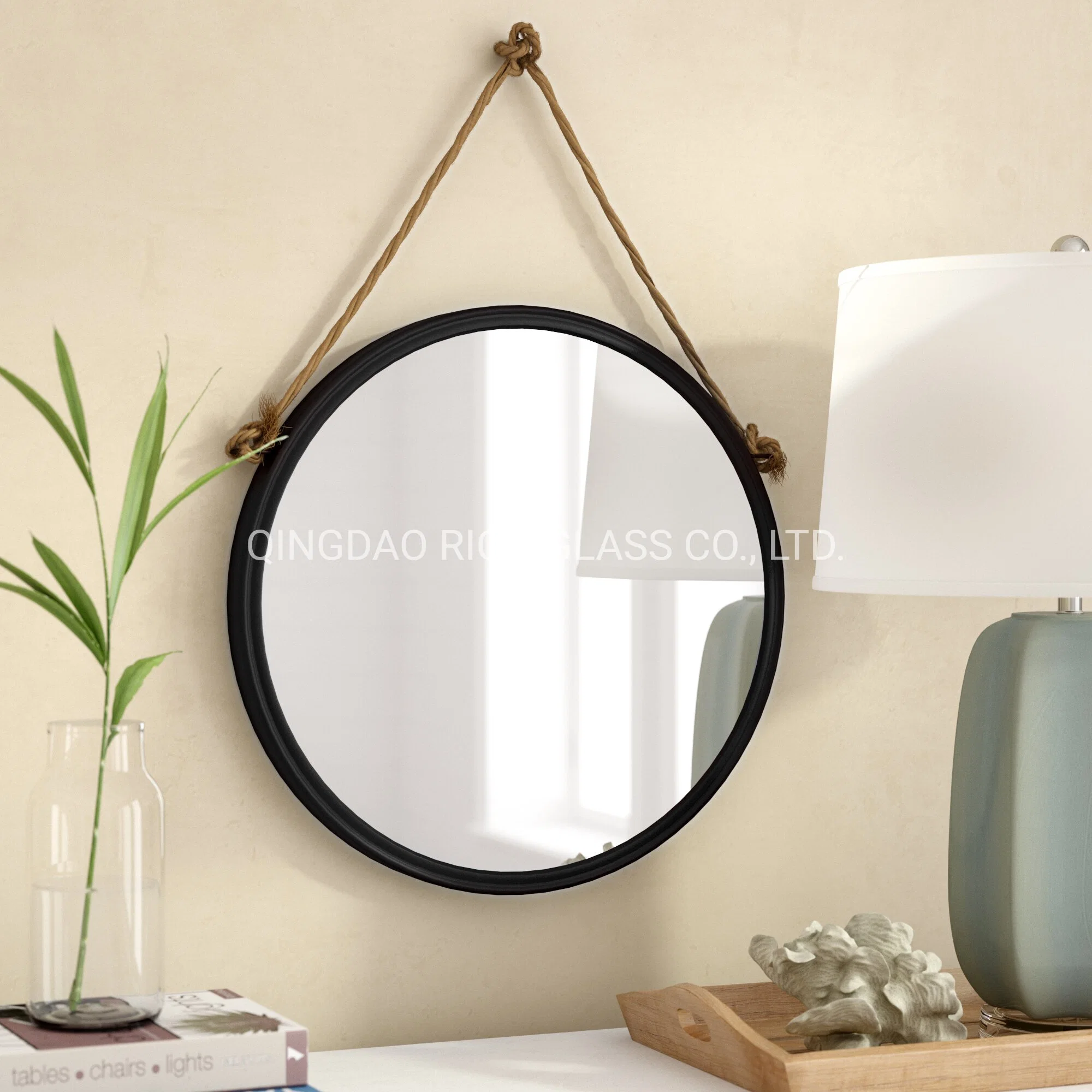 Metal Matte Abrazine Process White Gold Flat Frame Decorative Wall Mirror for Hanging