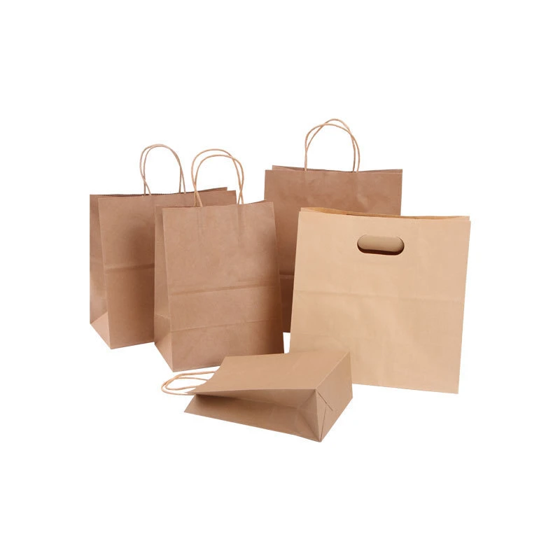 China Brown Kraft Flat Bottom Handle Rope Paper Carrier Bag