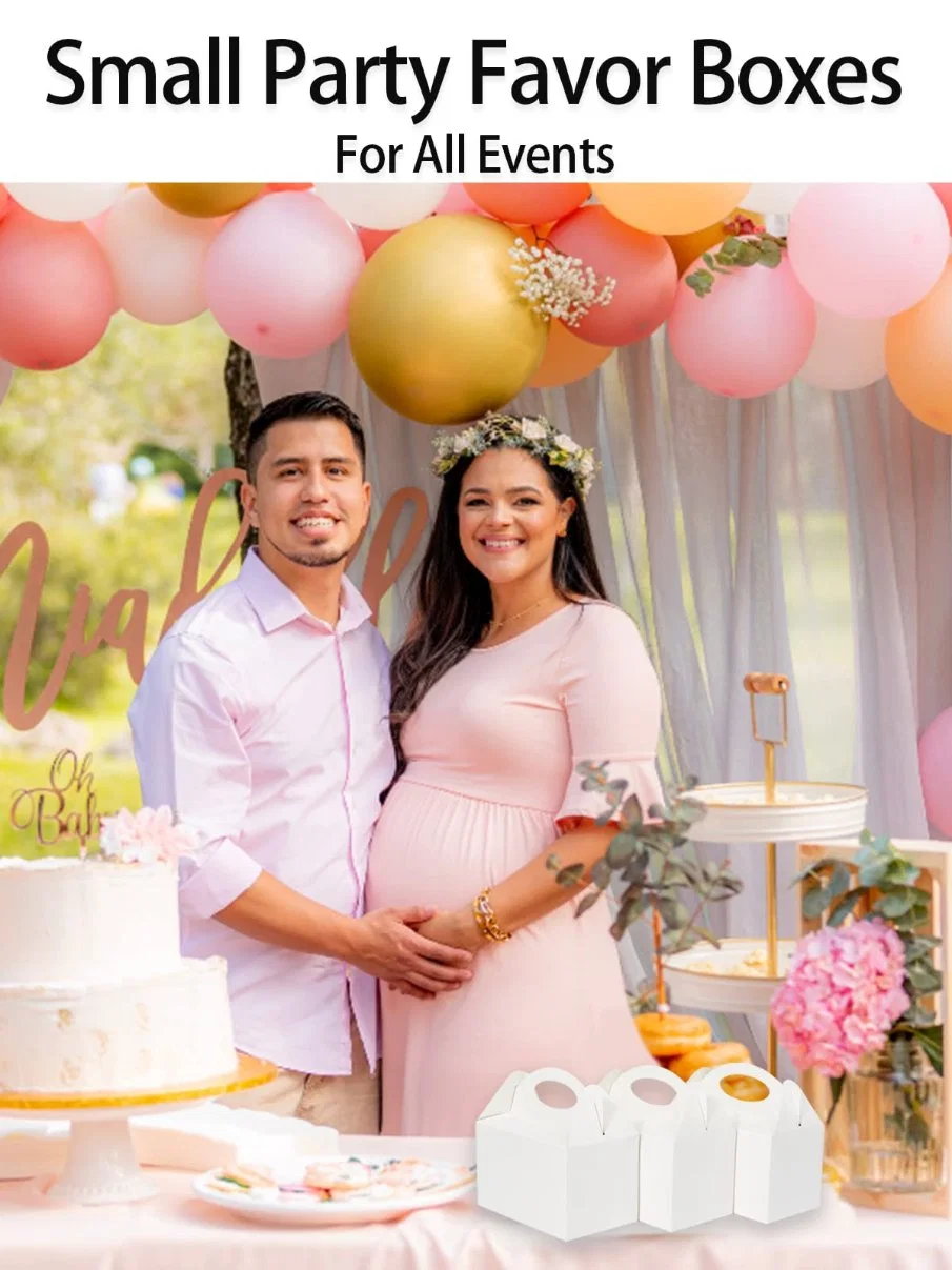 Cajas de Regalo de Fiesta Blanco, 6 pulgadas Cajas de Candy favores de fiesta con asa de papel Bolsas de regalo de galletas Cajas de Gable bolsas de aperitivos para niños cumpleaños Baby Shower Boda