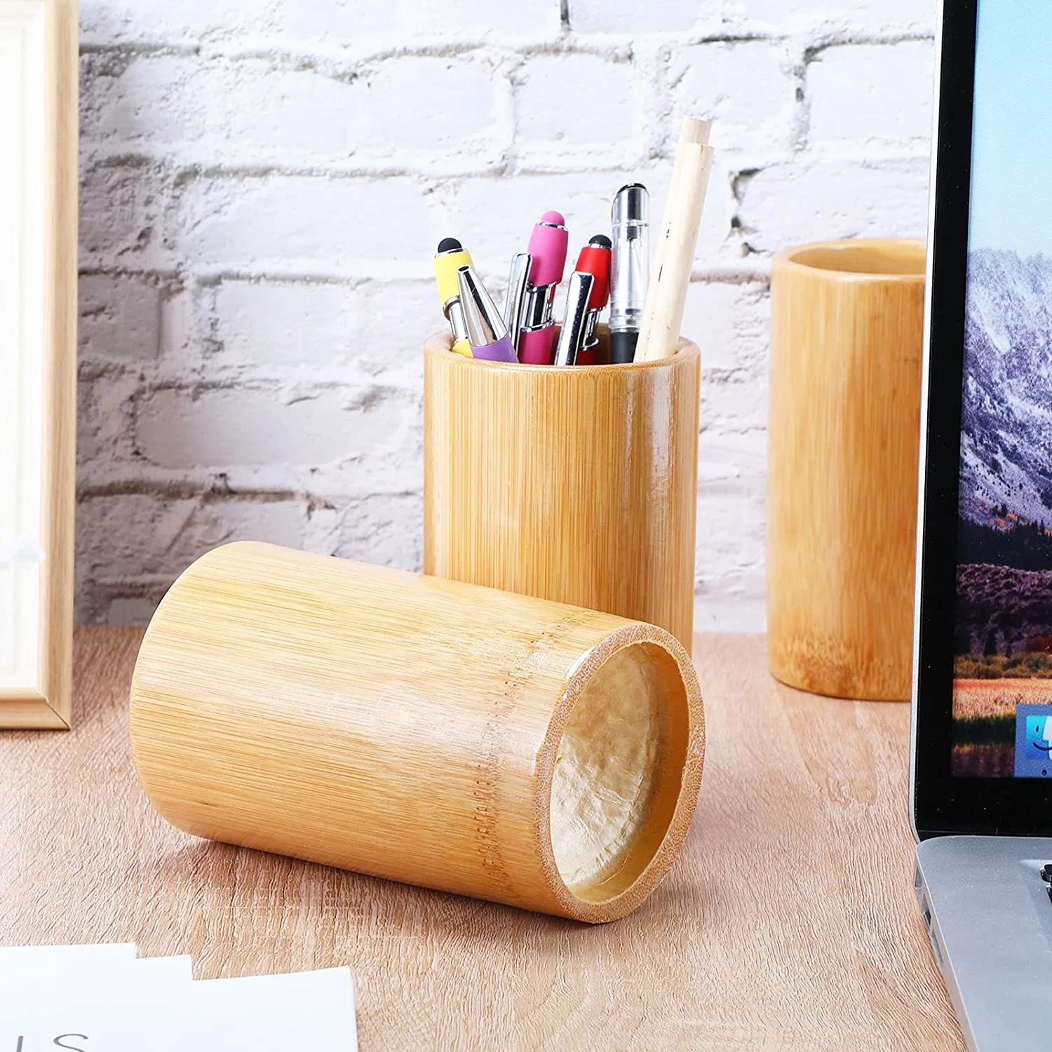 Bamboo Pen Holder Desk Pen Pencil Holder Stand Multi Purpose Use