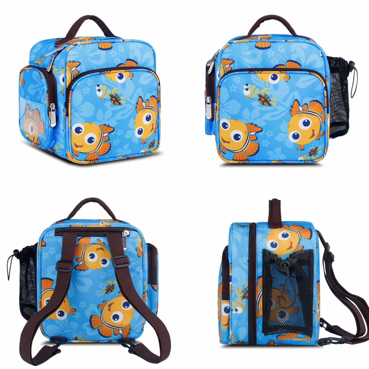 As crianças Bonitinha Goldfish isolada Tote bolsa com alça a tiracolo ocultos Saco térmico do recipiente de almoço para as crianças, Azul