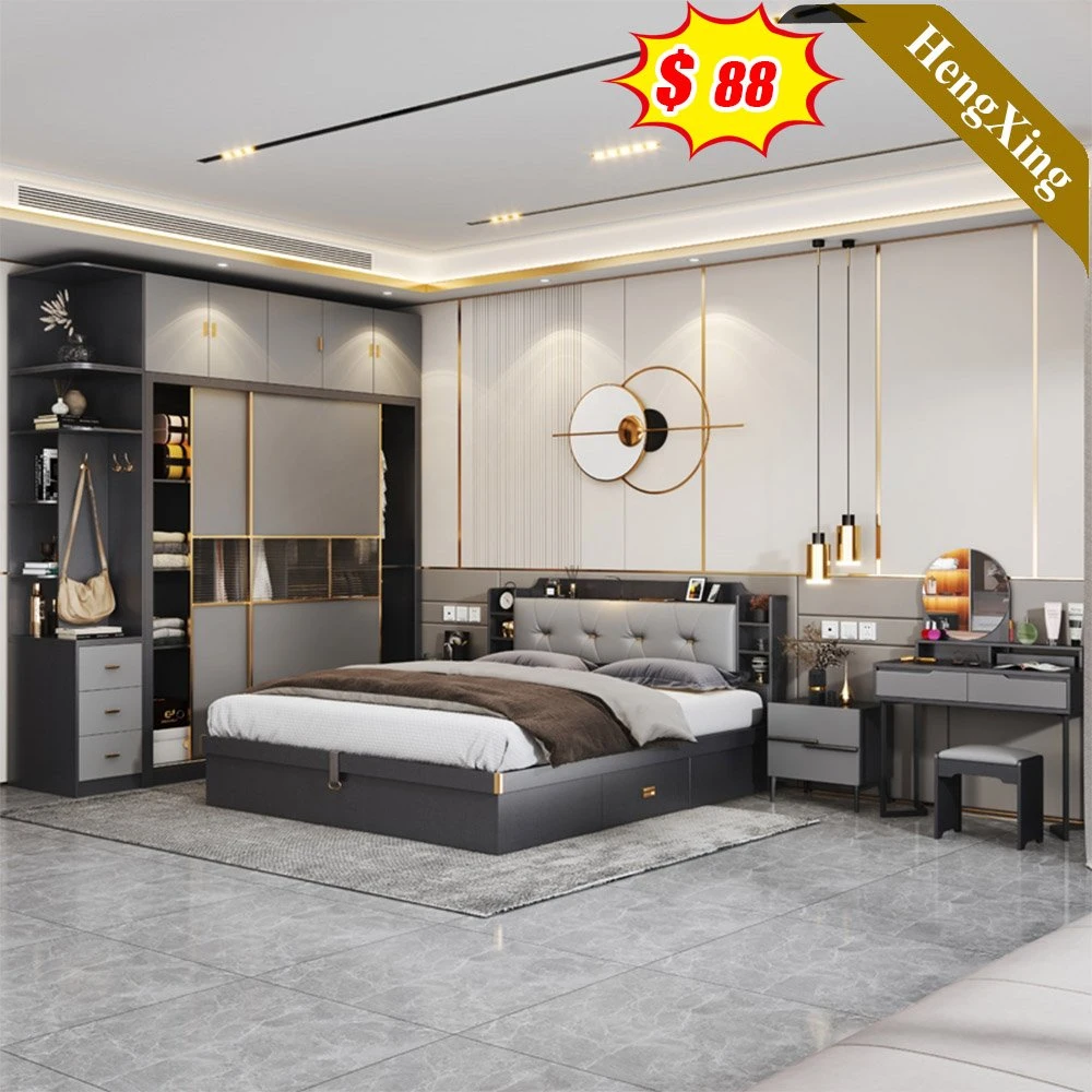 Luxury Mattress Leather Bunk Hospital King Single Hotel Bedroom Furniture Mattress Queen Double Wall Wooden Bed