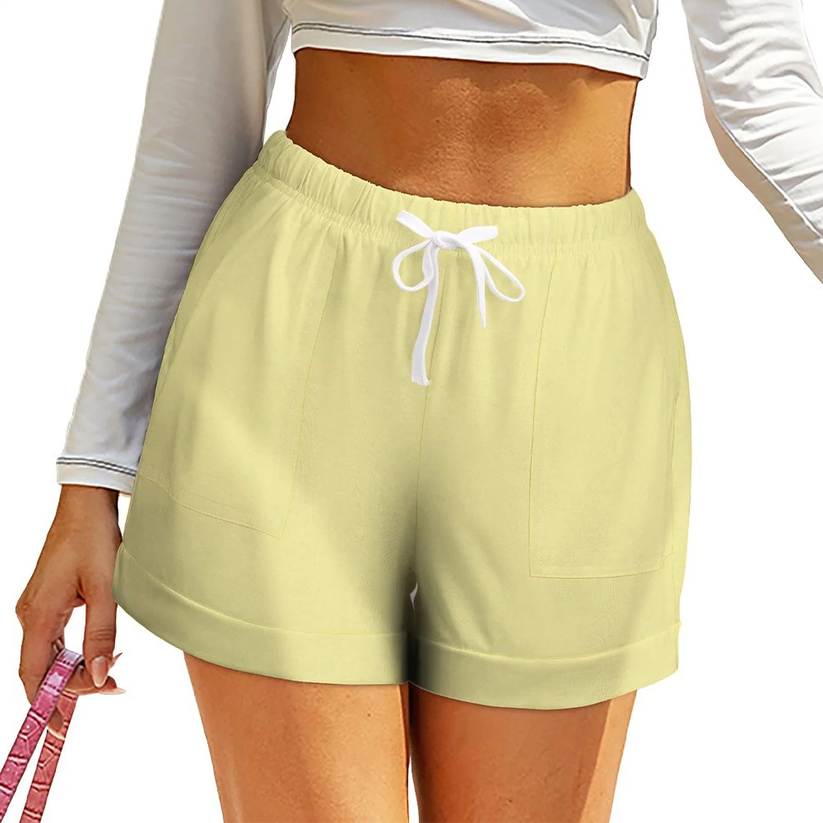 Shorts vierges personnalisés en gros pour femmes de la mode estivale avec cordon de serrage.