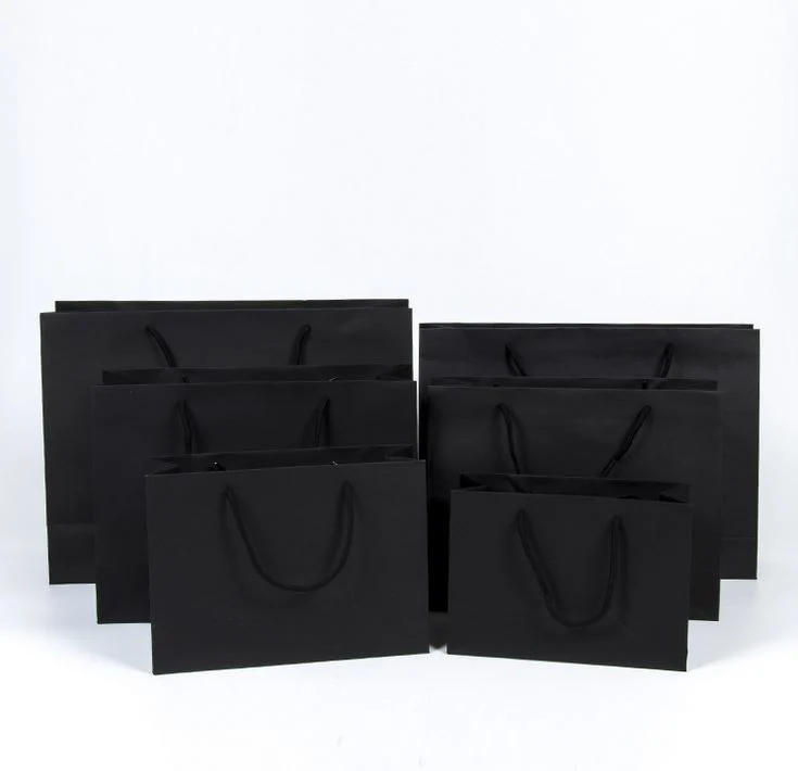 Kraft Shopping Bags with Black Logo Printing with Cotton Handles