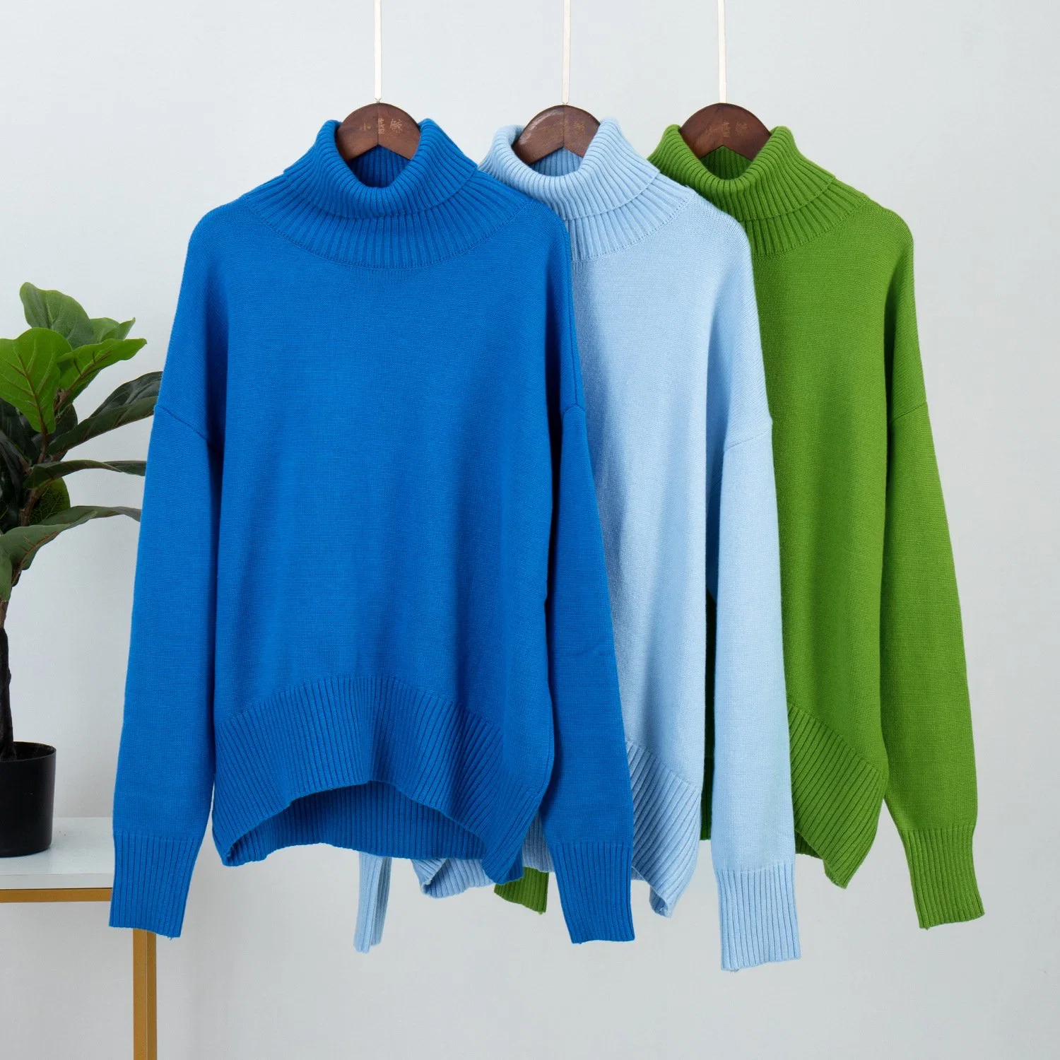 Autumn and Winter Solid Color Turtleneck Lady Knit Cropped Short Women Sweater Pullovers