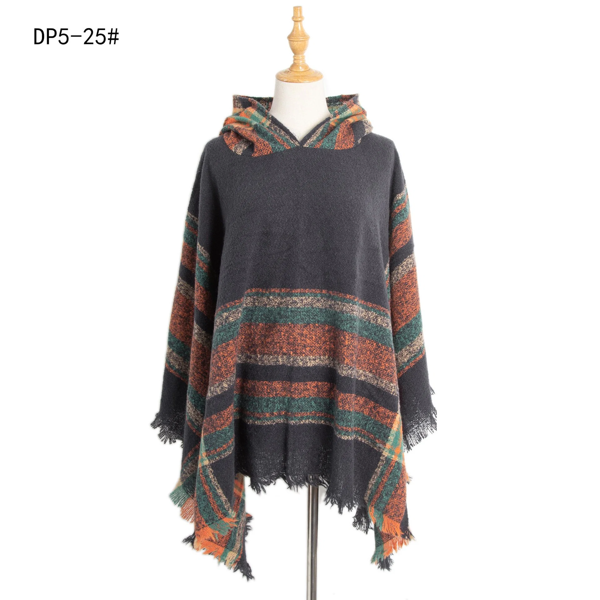 Hot Selling Checked Poncho Women Designer Knitted Shawls