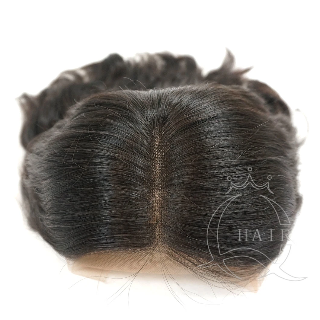 China Wig Factory Wholesale/Supplier High quality/High cost performance Virgin Hair Natural Black Color Swiss Lace Top Wigs for Medical or Beauty Use