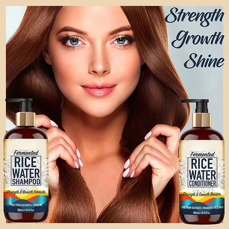 Etiqueta privada Organic Strength Growth tratamiento del cabello Cuidado del cabello aceite Agua de arroz fermentado Champú y acondicionador de cabello