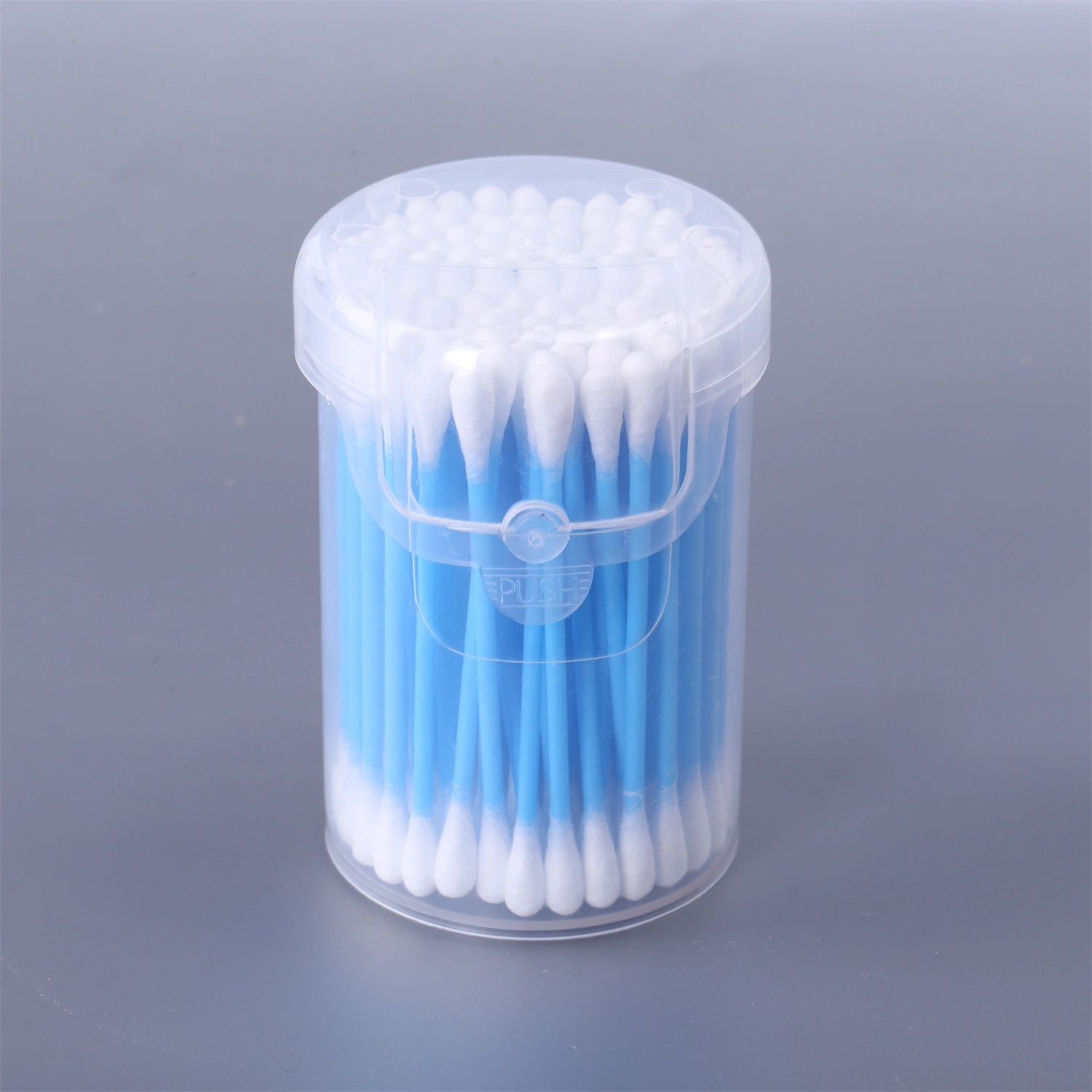 OEM Ear Cleaning Plastic Square Jar Flip Lid 100PCS Rose Pink Blue Cotton Swabs