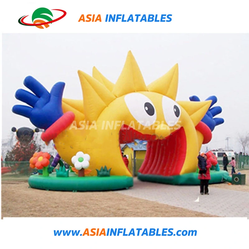 Cute Smiling Sun Flower Inflatable Arch Buildings Rainbow Arch for Advertising