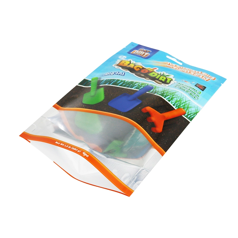 Beach Toy Packaging Bag Custom Printing Aluminum Foil on One Side and Transparent on The Other Toy Stand up Pouch with Zipper