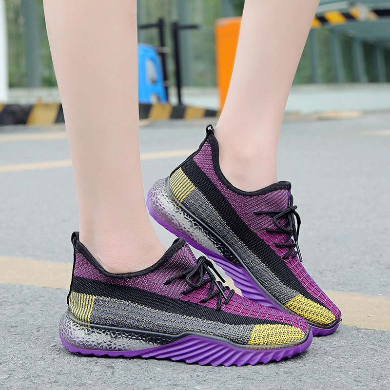 Patching Color Flyknit Upper Clear Outsole Sneaker Women Sports Shoes