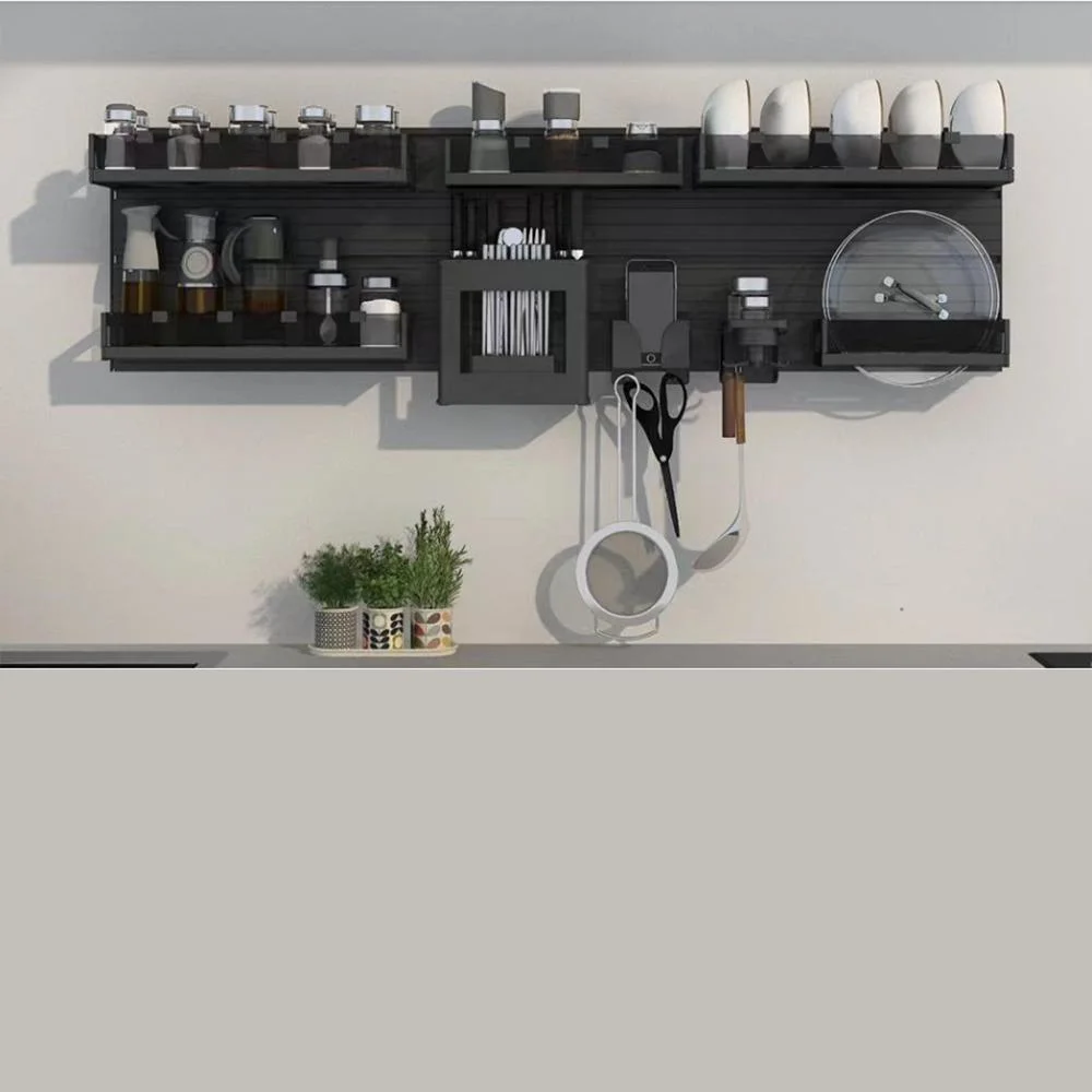 Suspensão de montagem na parede Welmax Grey Brown Black Aluminium Multi-Functional Kitchen Suporte de armazenamento amovível ajustável