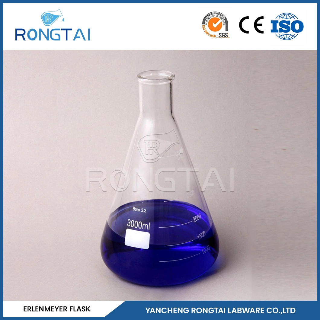 Rongtai Erlenmeyer flacon avec Cork Fabricants Conical Flask Glass Chine Flacon Erlenmeyer de 250 ml à col large