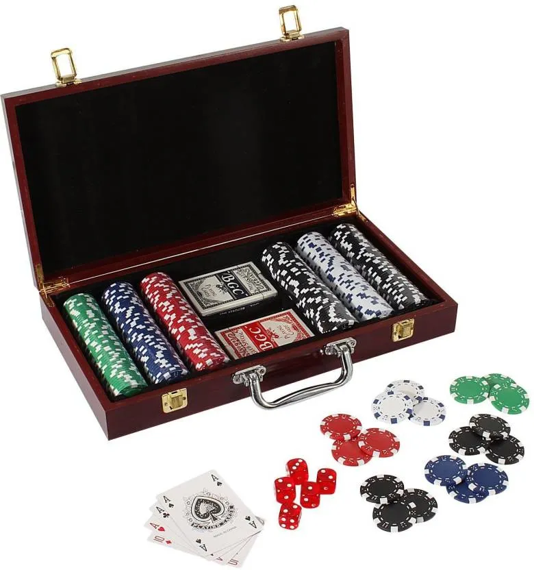 High Quality Casino Poker Chips Set with Wooden Case Two Decks