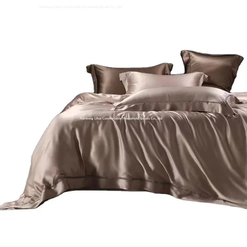 New Light Luxury H Embroidered Washed Silk Four Pieces Bedding Set Home Textile