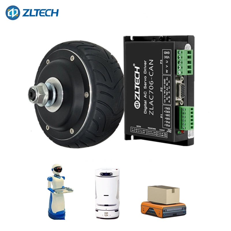 Zltech Small 4 Inch 24V 100W 50kg Load Brushless DC Rubber Tire 10 Polo Electric Wheel Hub Servo Motor Engine with Encoder for Automated Service Robot