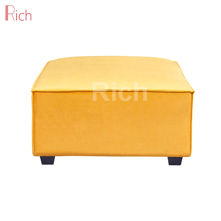 Modern Furniture Square Yellow Fabric Velvet Sofa Footstool Ottoman Big Size for Living Room