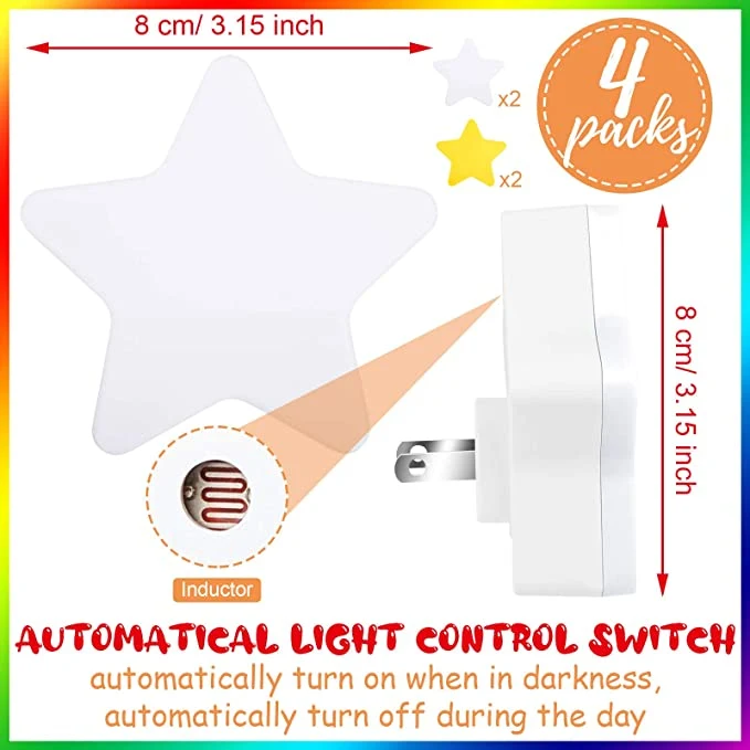 LED Plug-in Night Light for Kids Dusk to Dawn Sensor Star Night Lights Pentagram Shaped LED Light Lamps for Bedroom Bathroom Kids Room, Take Care Children Sleep