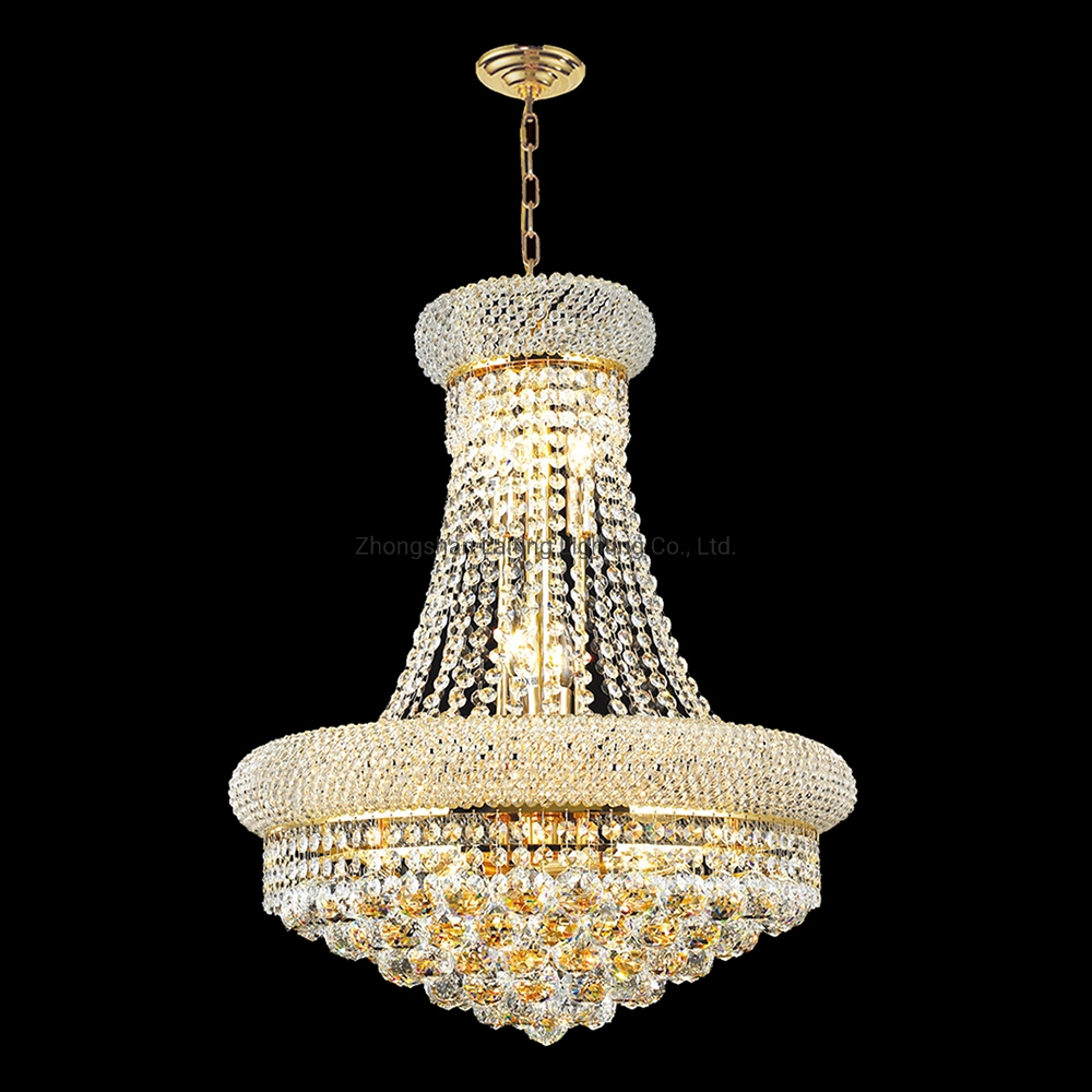 Sala de jantar de tamanho grande Sala de estar Suspensão Luster LED Lustre de cristal de ouro francês de luxo Iluminação moderna de pingente de cristal pendurado.