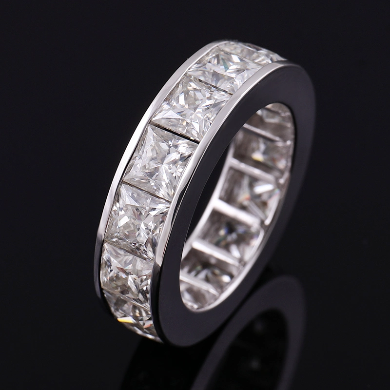 Trendy Eternity Love's Ring Band PT950 Platinum Princess Cut Square Moissanite Diamond Ring for Men