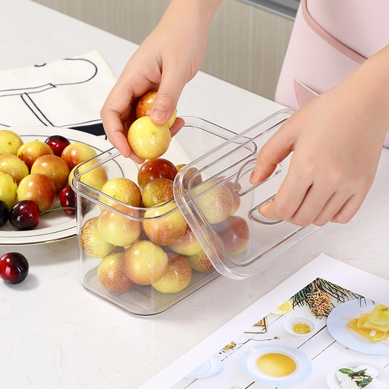 BPA-Free Kitchen Storage Container for Food Safe Fruit Clear Small Pet Refrigerator Organizer Bin with Handle
