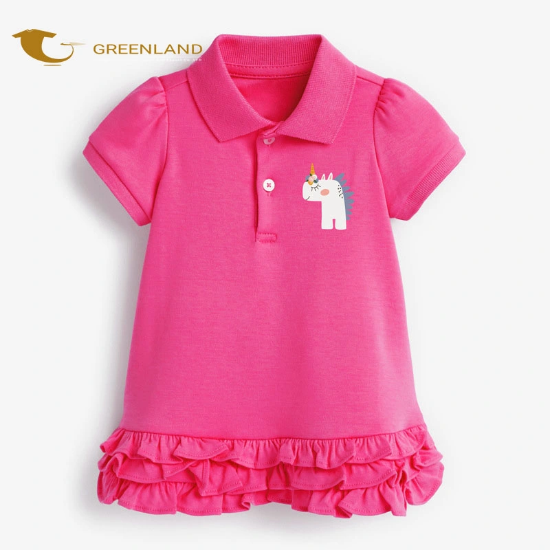 New Arrival Wholesale Customized Kids Wear A Line Short Sleeve Girls Cotton Spandex Polo Collar Dress