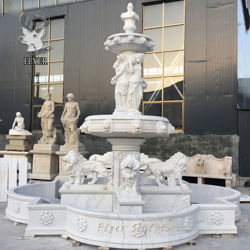 Outdoor Garden 3 Tiers Natural White Stone Marble Water Fountains