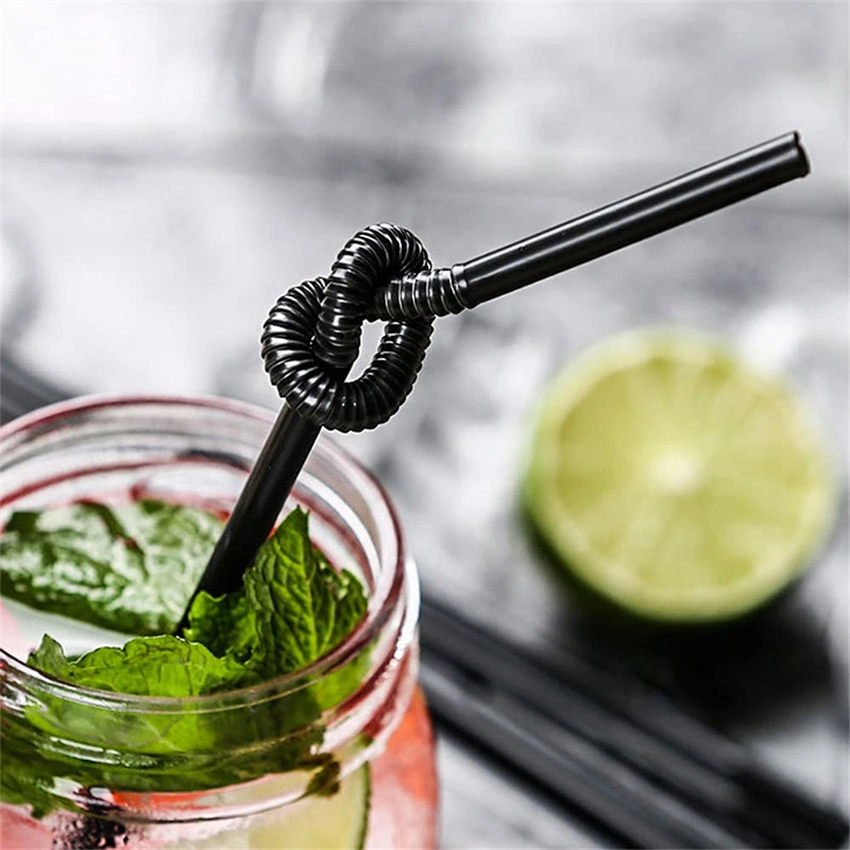 Colorful Black Extra Long Bendy Party Fancy Straws Disposable Drinking Plastic PP Art Straws Straw