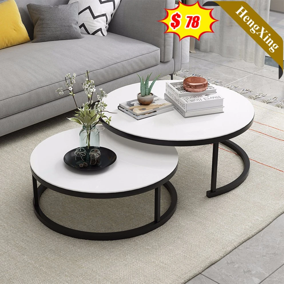 Modern Wooden Chinese Home Living Room Furniture with Metal Legs Round Coffee Table