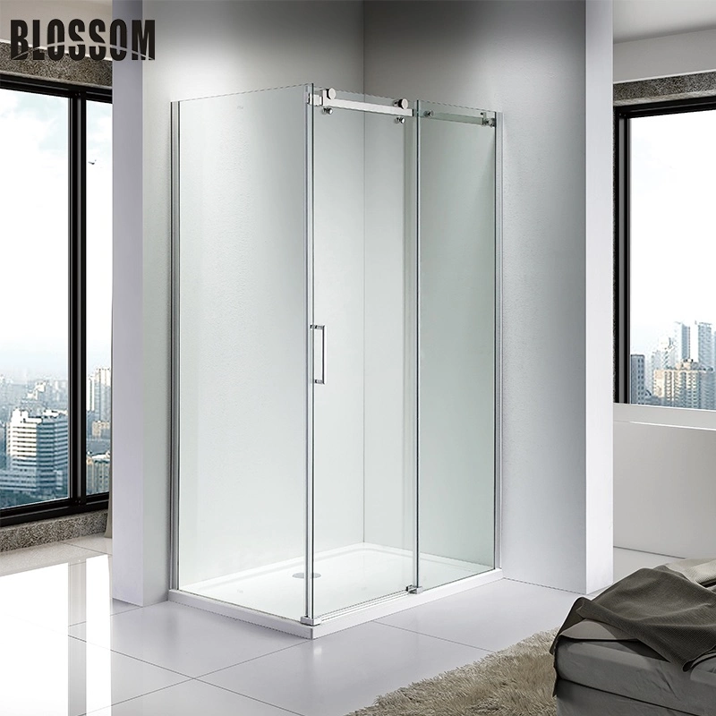 Stainless Frameless Bypass Sliding Shower Barn Door with Side Panel