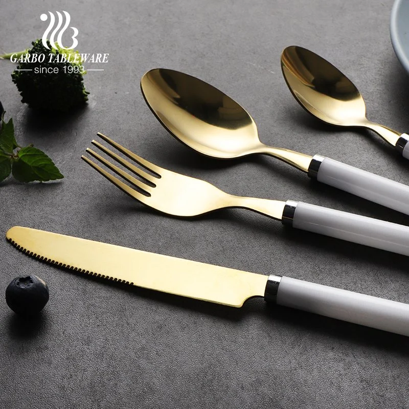 Promotion Gift Box Pack 24PCS Cutlery Set 410 Stainless Steel with PP Plastic Handle Knife Spoon Set