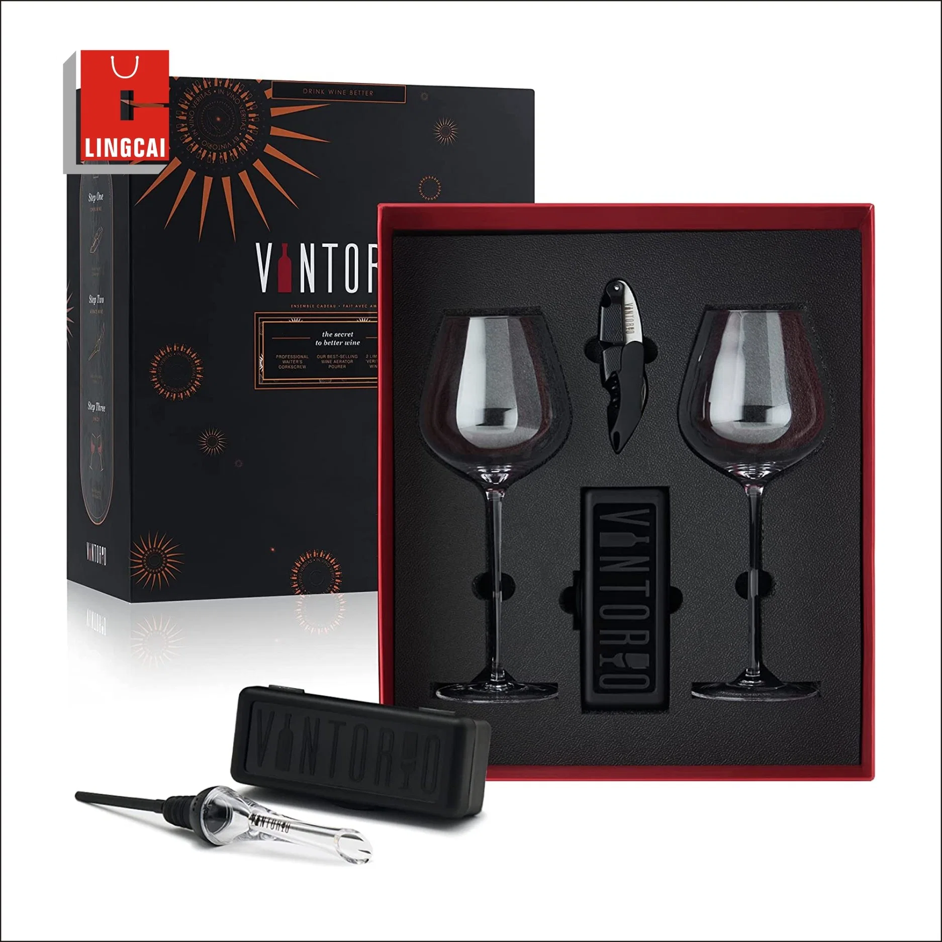 Cajas de regalo de cartón negro de lujo para copas de vino