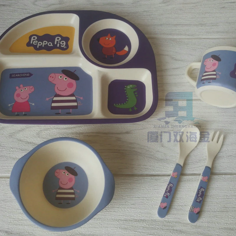 2021 Adorable Children Bamboo Fiber Biodegradable Tableware Kids Set for Kids