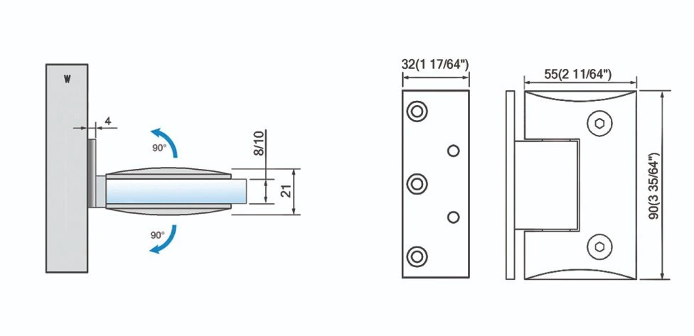 Solid Brass Stainless Steel Wall Mount Offset Back Plate Glass Door Hardware Shower Hinge for Framless Glass Shower Door