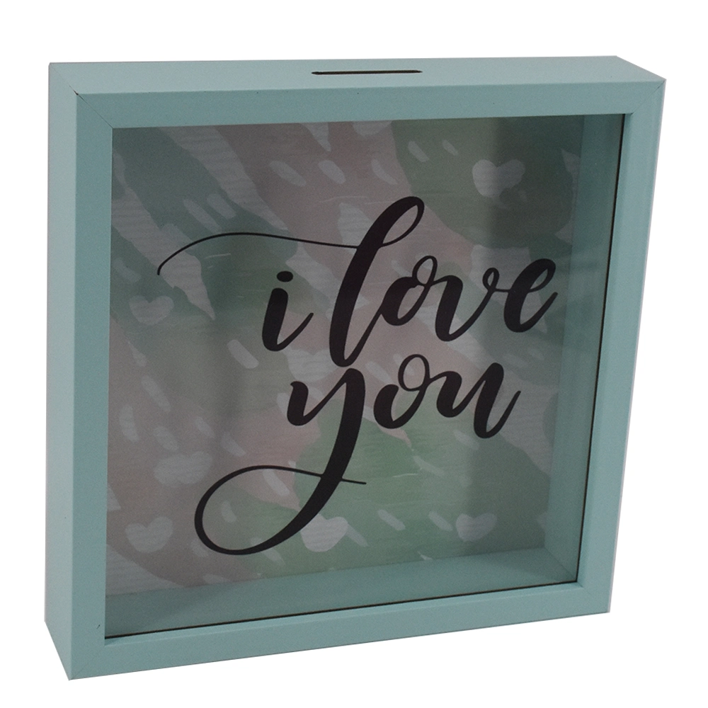 Green Color Frame Shadow Box Adult Piggy Bank Decorative Wooden Frame, Coin Bank Money Bank