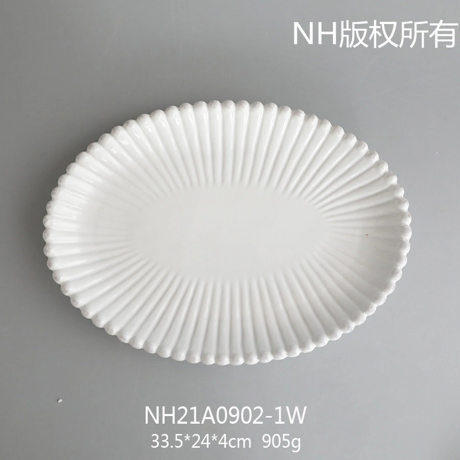 Ohere White Oval Wedding Beads Rim Ceramic Dinnerware Set Restaurant Party Porcelain Chargers Plate for Wedding Dinner Plates