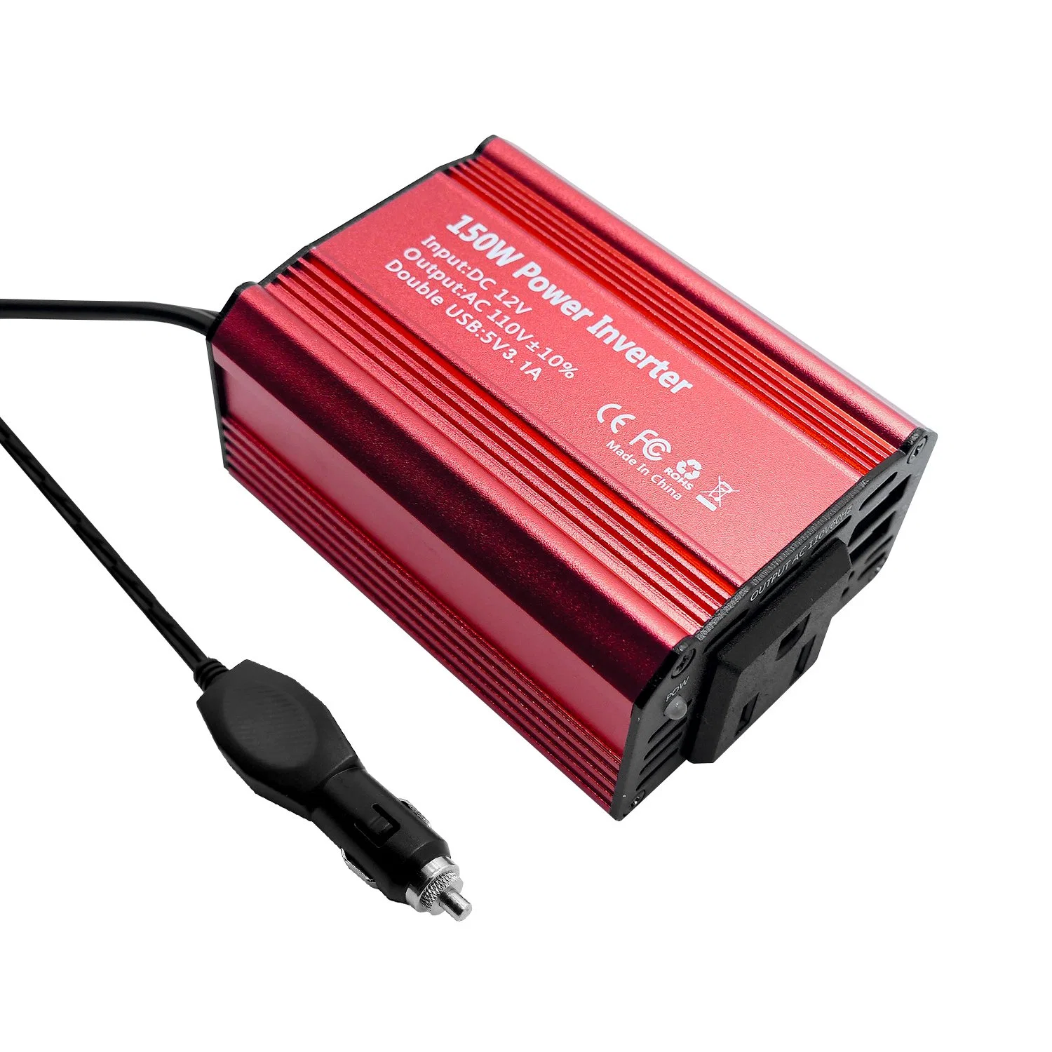 150W 0,3kg Mini Modified Sine Wave Car Power Inverter con 2 Ventilador de refrigeración USB