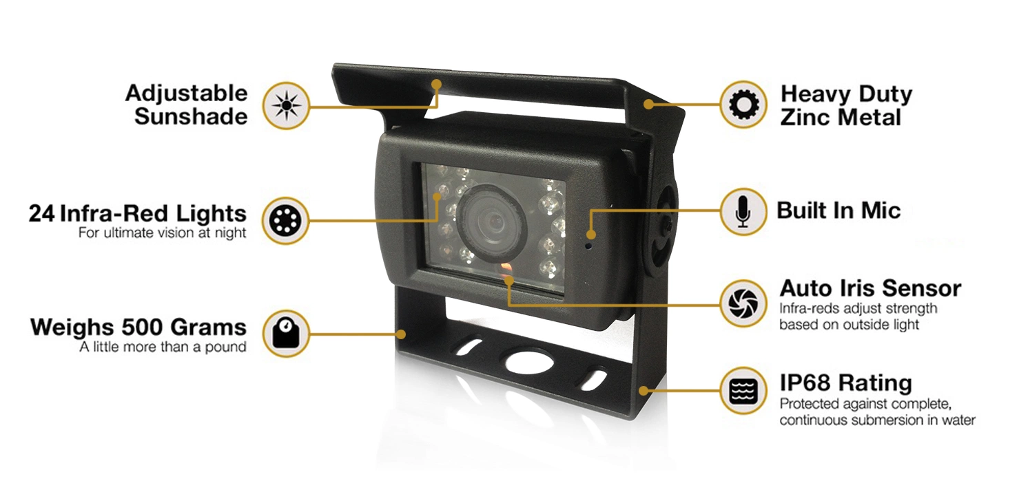 Cámara de seguridad resistente al agua IP68k de visión trasera con luces LED infrarrojas para camiones y autobuses