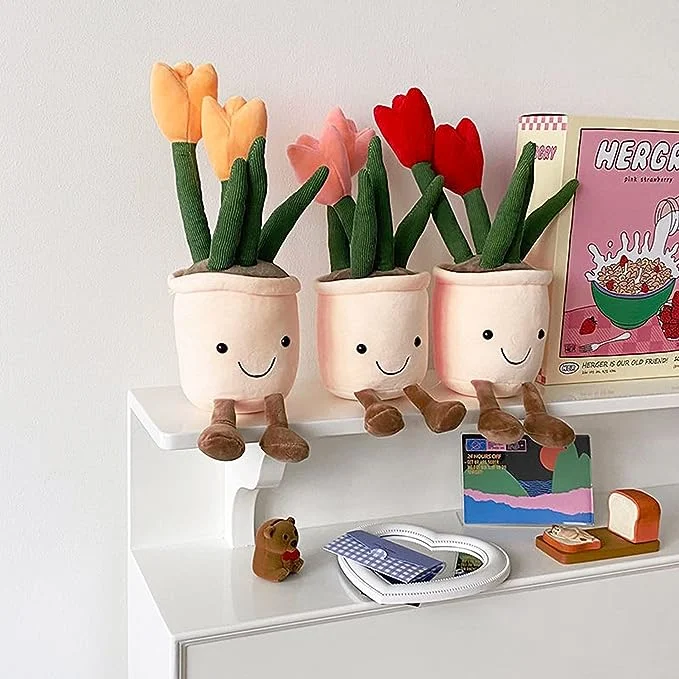 3pcs Tulipán Plush Toy, relleno Flower Pot Throw Plushie Doll, Soft Plush Toys decoración interior Festival Regalos personalizados
