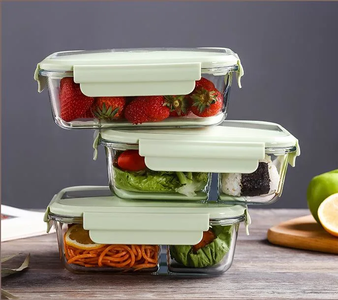 High Borosilicate Glass Fdood Storage Container with Colorful Silicone Sleeve Lunch Box with BPA Free Sealed Lid