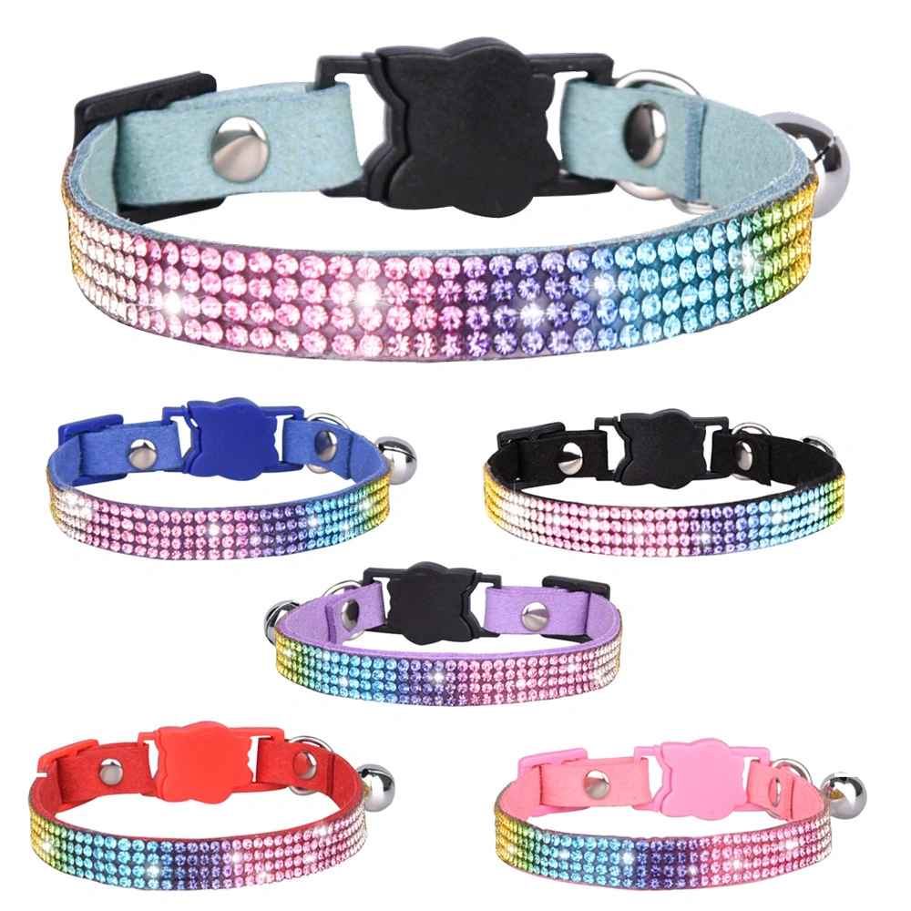 Fancy Design Shiny Rhinestones Decoration Bell Plasitc Buckle Pet Collar