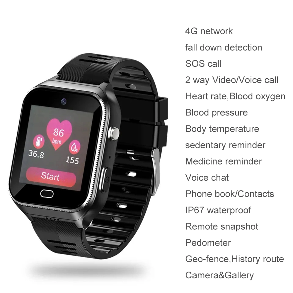 High quality Android 8.1 4G waterproof IP67 senior healthcare GPS Watch tracker phone with video call fall down alert D45T