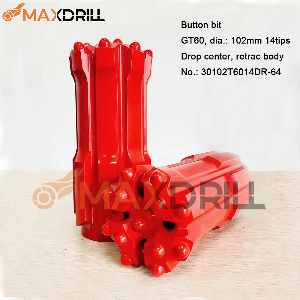 Maxdrill Gt60 102 mm Button Bit Drop Center Retrac Body for Mining